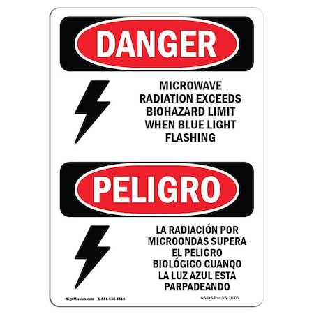 OSHA Danger, Microwave Radiation Blue Light Bilingual, 24in X 18in Decal